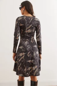 Olalook Women's Black Leopard Floral Double Breasted Knitted Dress - Image 6