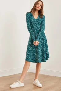 Olalook Women's Mint Green Floral Double Breasted Knitted Dress