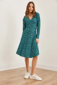 Olalook Women's Mint Green Floral Double Breasted Knitted Dress - Image 2