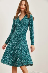 Olalook Women's Mint Green Floral Double Breasted Knitted Dress - Image 3
