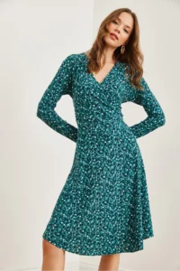 Olalook Women's Mint Green Floral Double Breasted Knitted Dress - Image 4