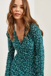 Olalook Women's Mint Green Floral Double Breasted Knitted Dress - Image 5