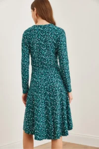 Olalook Women's Mint Green Floral Double Breasted Knitted Dress - Image 6