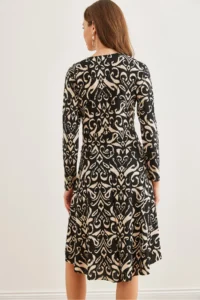 Olalook Women's Shawl Black Floral Double Breasted Knitted Dress - Image 2