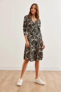 Olalook Women's Shawl Black Floral Double Breasted Knitted Dress - Image 4