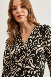 Olalook Women's Shawl Black Floral Double Breasted Knitted Dress - Image 8