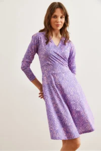 Olalook Women Purple Powder Pink Double breasted Knitting Dress
