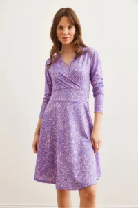 Olalook Women Purple Powder Pink Double breasted Knitting Dress - Image 2