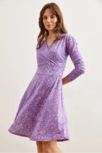 Olalook Women Purple Powder Pink Double breasted Knitting Dress - Image 4