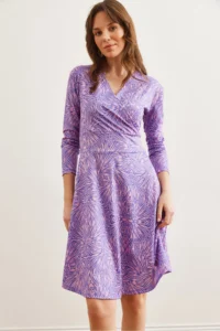 Olalook Women Purple Powder Pink Double breasted Knitting Dress - Image 5