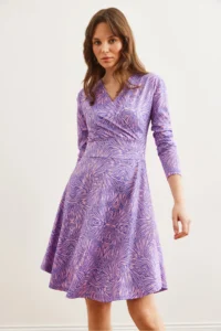 Olalook Women Purple Powder Pink Double breasted Knitting Dress - Image 6