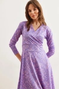 Olalook Women Purple Powder Pink Double breasted Knitting Dress - Image 7