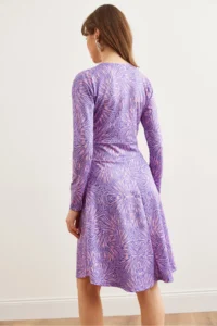 Olalook Women Purple Powder Pink Double breasted Knitting Dress - Image 8