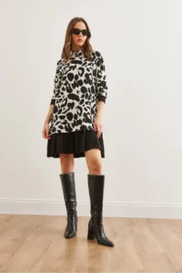 Olalook Women's White Black Garnished Thessaloniki Dress - Image 2