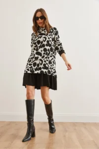 Olalook Women's White Black Garnished Thessaloniki Dress - Image 3