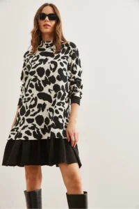 Olalook Women's White Black Garnished Thessaloniki Dress - Image 4