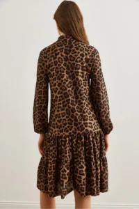 Olalook Women's Brown Leopard V-neck Flounce Dress - Image 2