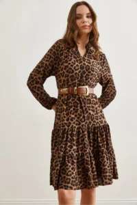 Olalook Women's Brown Leopard V-neck Flounce Dress - Image 5