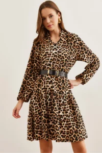 Olalook Women's Leopard Stone V-neck Flounce Dress