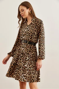 Olalook Women's Leopard Stone V-neck Flounce Dress - Image 3