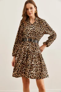 Olalook Women's Leopard Stone V-neck Flounce Dress - Image 4