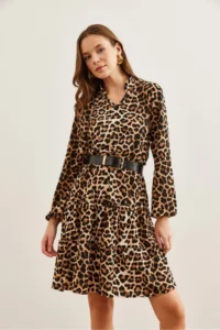 Olalook Women's Leopard Stone V-neck Flounce Dress - Image 5