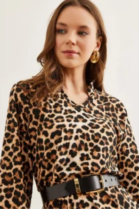 Olalook Women's Leopard Stone V-neck Flounce Dress - Image 6