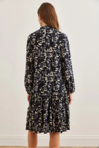 Olalook Women's Leaf Navy Blue V-neck Flounce Dress - Image 2