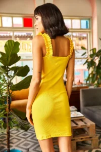 Olalook Women's Yellow Strap Frilly Lycra Camisole Dress - Image 7