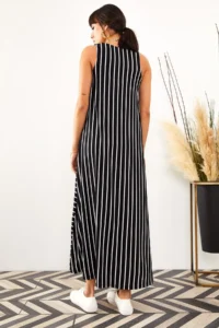 Olalook Women Black Striped LONG Casual Dress - Image 5