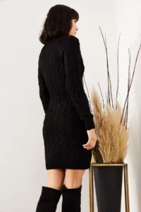 Olalook Women's Black Zipper Braided Knitwear Dress - Image 5