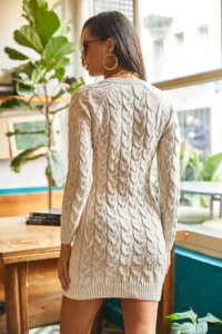 Olalook Women's Stone Zippered Hair Braided Knitwear Dress - Image 5