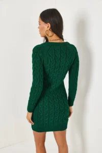 Olalook Emerald Green Zippered Braided Knitwear Dress - Image 7