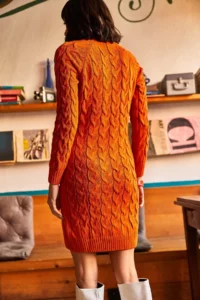 Olalook Women's Orange Zipper Braided Knitwear Dress - Image 5
