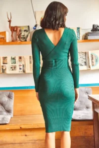 Olalook Women Emerald Green Double breasted Knit Dress - Image 6