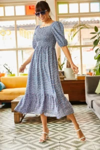Olalook Women's Indigo Gimped Casual Woven Viscose Dress - Image 2