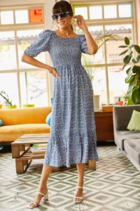 Olalook Women's Indigo Gimped Casual Woven Viscose Dress - Image 4
