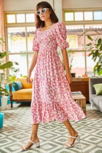 Olalook Women's Pink Gimped Casual Woven Viscose Dress - Image 2