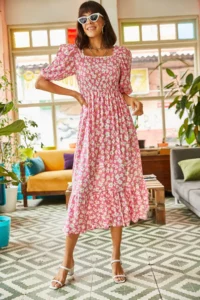 Olalook Women's Pink Gimped Casual Woven Viscose Dress - Image 4