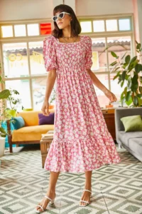 Olalook Women's Pink Gimped Casual Woven Viscose Dress - Image 5