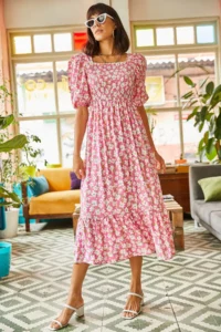 Olalook Women's Pink Gimped Casual Woven Viscose Dress - Image 6