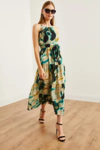 Olalook Women's Batik Stone Halter Collar Belted Woven Viscon Dress - Image 6