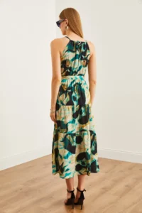 Olalook Women's Batik Stone Halter Collar Belted Woven Viscon Dress - Image 8