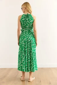 Olalook Women's Green White Floral Halter Neck Belted Woven Viscon Dress - Image 7