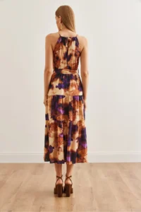 Olalook Women's Batik Purple Halter Neck Belted Woven Viscon Dress - Image 7