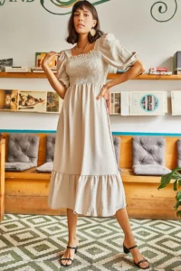 Olalook Women's Stone Top Gimped Square Collar Bodrum Dress