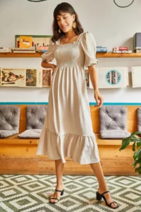 Olalook Women's Stone Top Gimped Square Collar Bodrum Dress - Image 2