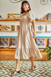 Olalook Women's Stone Top Gimped Square Collar Bodrum Dress - Image 3