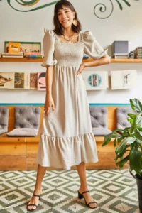 Olalook Women's Stone Top Gimped Square Collar Bodrum Dress - Image 5