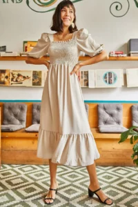 Olalook Women's Stone Top Gimped Square Collar Bodrum Dress - Image 6
